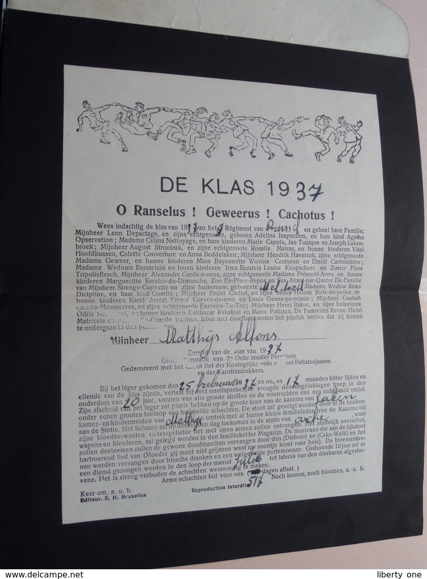 De KLAS 1937 > Matthijs Alfons ( Melderd ) > O Ranselus ! Geweerus ! Cachotus ( Zie Foto's ) > 1937 Laken Brussel ! - Documents