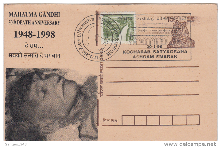 India 1998  Mahatma Gandhi  50th  Death Anniversary  Post Card  # 17468  D  Inde  Indien - Mahatma Gandhi