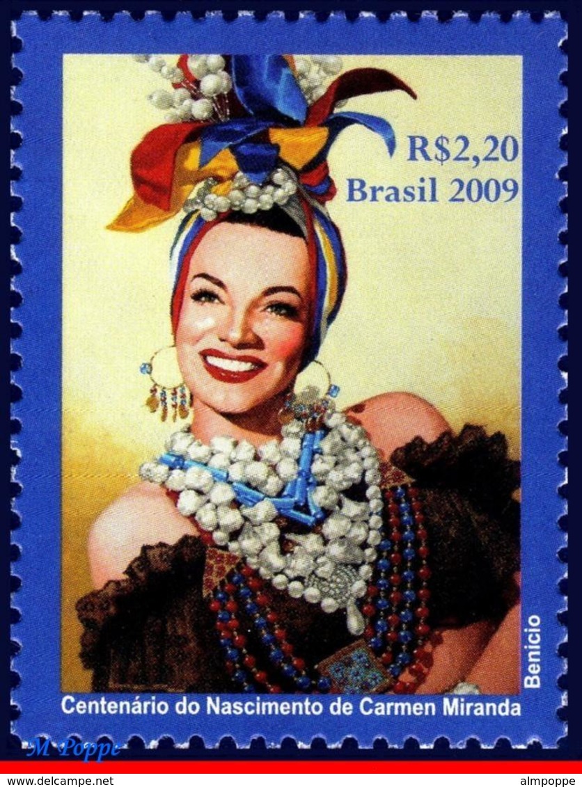 Ref. BR-3099 BRAZIL 2009 FAMOUS PEOPLE, CARMEN MIRANDA, 100 YEARS, FASHION, ACTRESS, ART, MNH 1V Sc# 3099 - Ungebraucht