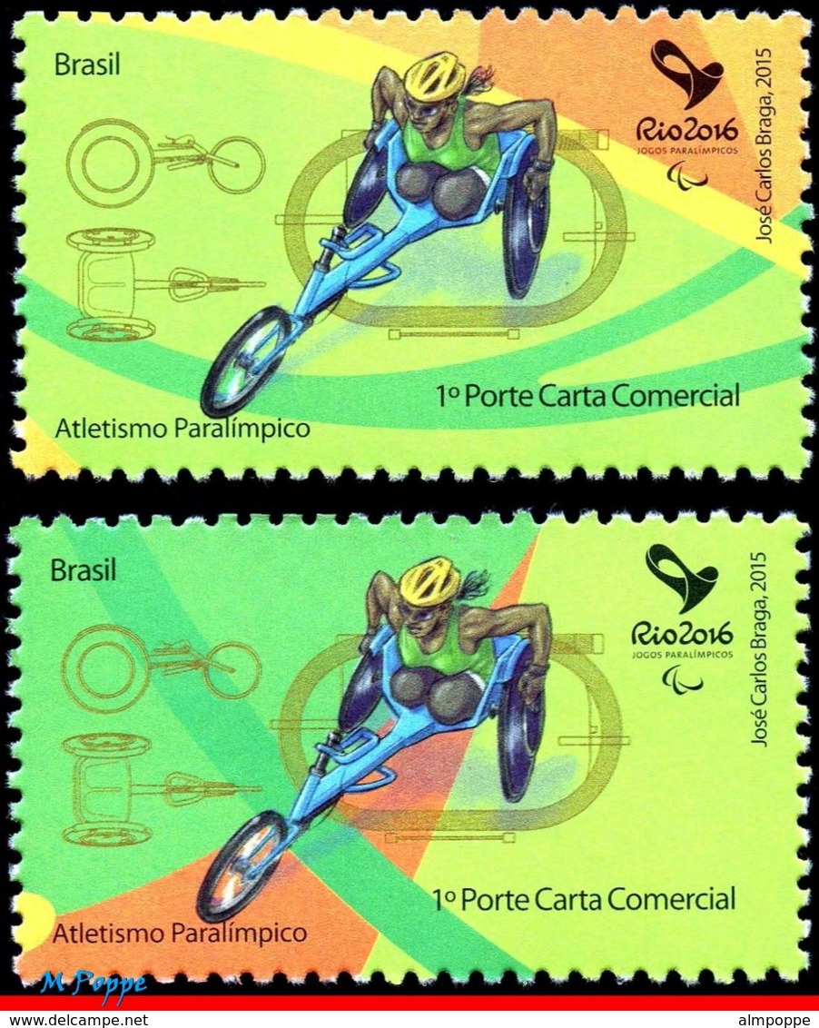 Ref. BR-OLYM-E02 BRAZIL 2015 SPORTS, PARALYMPIC GAMES, RIO, 2016, ATHLETICS, LEFT & RIGHT SHEET, MNH 2V - Handicaps