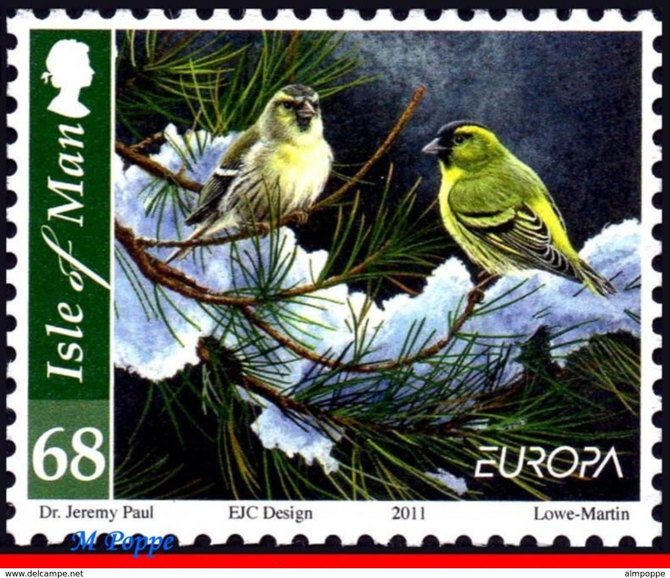 Ref. MA-V2011-3 ISLE OF MAN 2011 EUROPA, BIRDS IN WINTERS,, MNH 1V - Passereaux