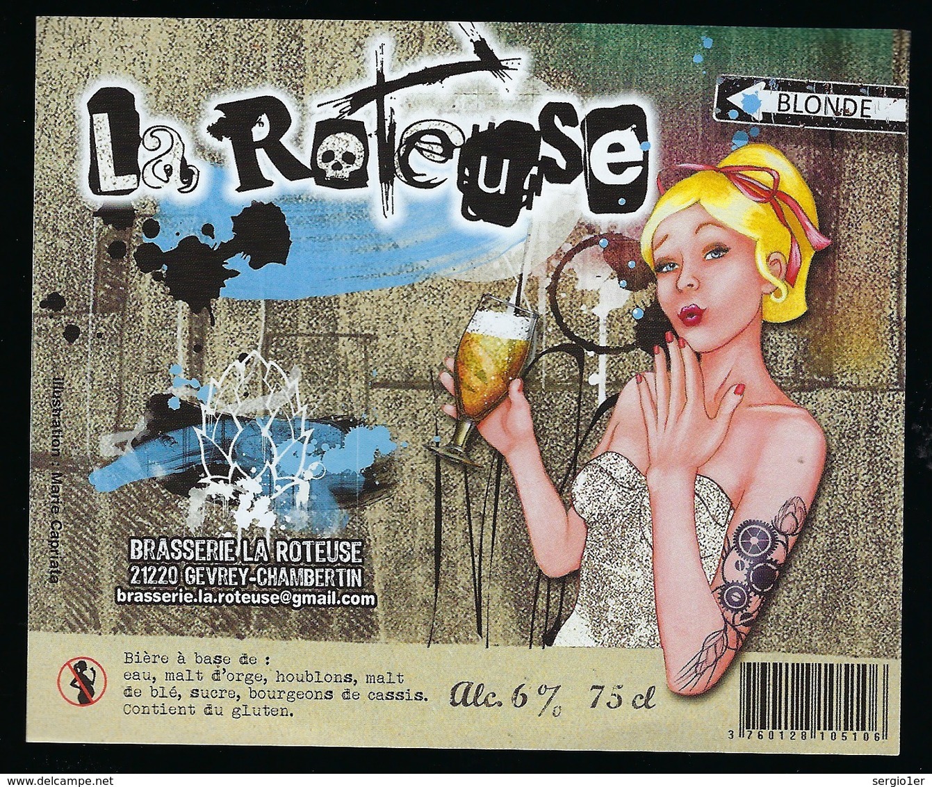 Etiquette Biere Blonde " La Roteuse " 6% 75 Cl  Brasserie La Roteuse Gevrey Chambertin 21 "femme Blonde" - Bière