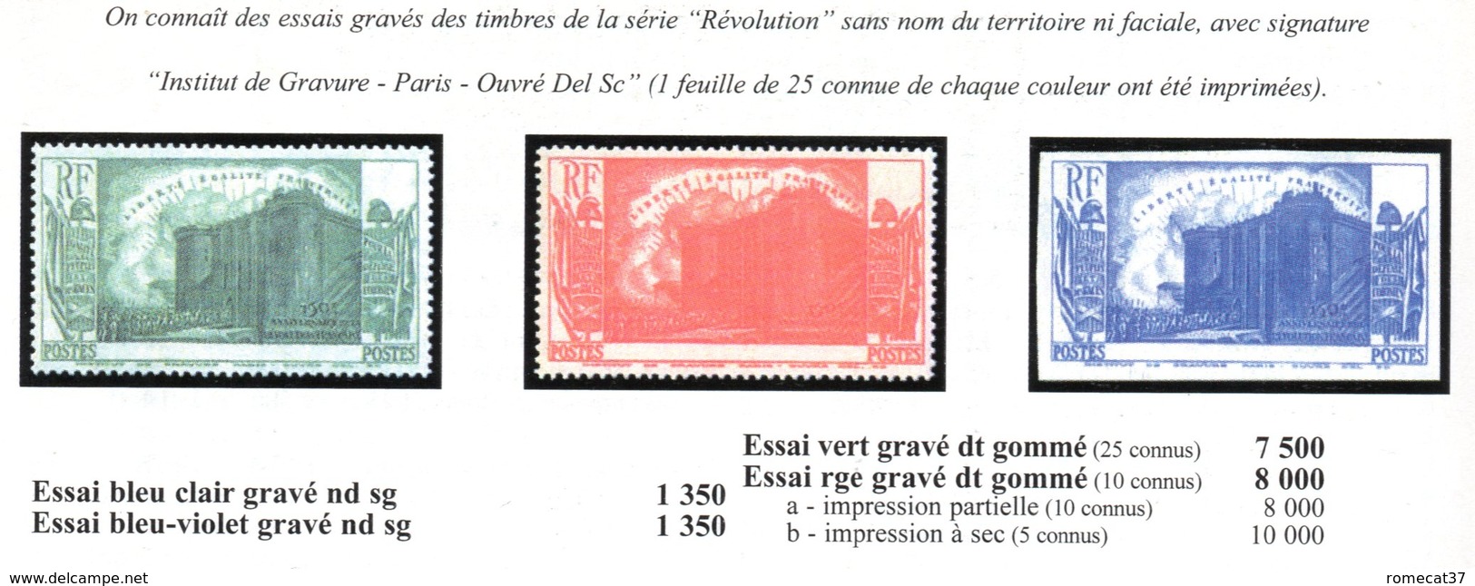 Essai Révolution ND Sans Faciale Ni Légende Neuf TB Et Signé Cote 1350 Euros !!!Rareté ! - 1939 150e Anniversaire De La Révolution Française