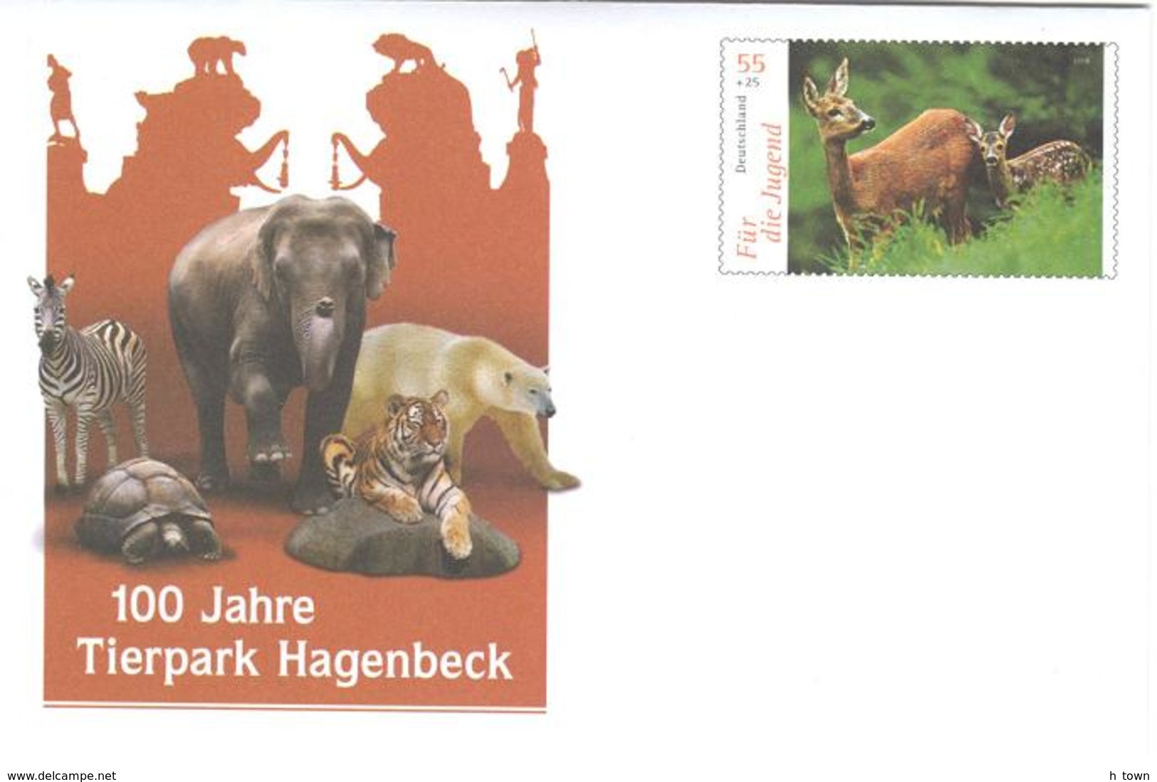 4259  Zoo Hamburg: Chevreuil, Eléphant, Zèbre, Tigre, Lion  -  Zebra, Tiger, Polar Bear, Deer  Stationery Cover - Felinos