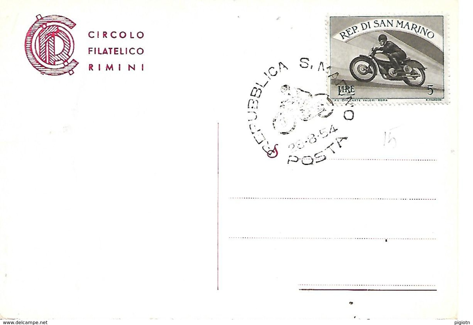 COR199 - ANNULLO SAN MARINO - MOTO MOTOCICLISMO - 28.8.1954 - Moto