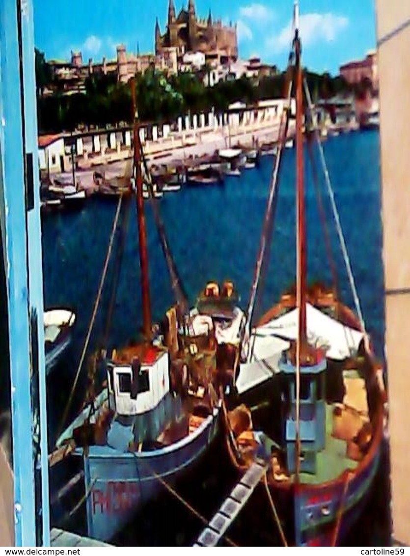 SPAGNA  ESPANA PALMA DE MALLORCA PURTO  BARCHE PESCA  Y CATTEDRAL   V1970 HA8177 - Palma De Mallorca