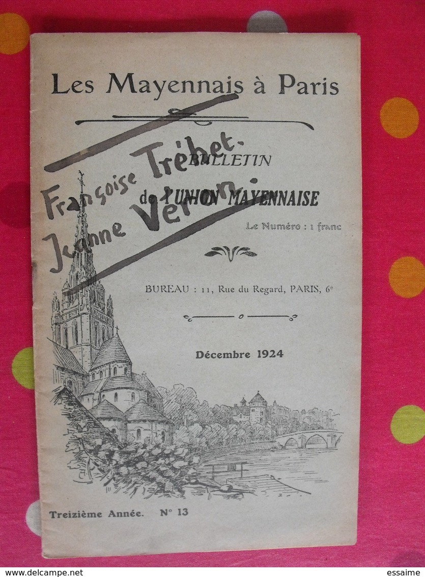 Les Mayennais à Paris. Bulletin De L'union Mayennaise. Laval Mayenne. N° 13 De 1924 - Pays De Loire