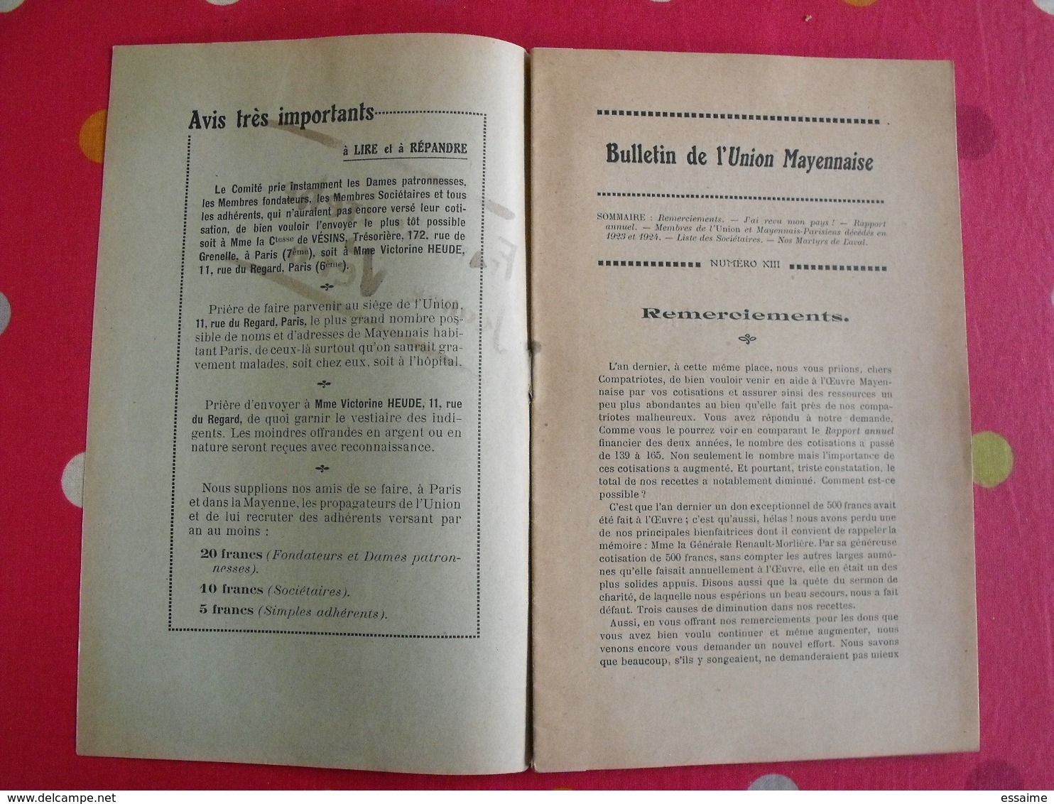 Les Mayennais à Paris. Bulletin De L'union Mayennaise. Laval Mayenne. N° 13 De 1924 - Pays De Loire