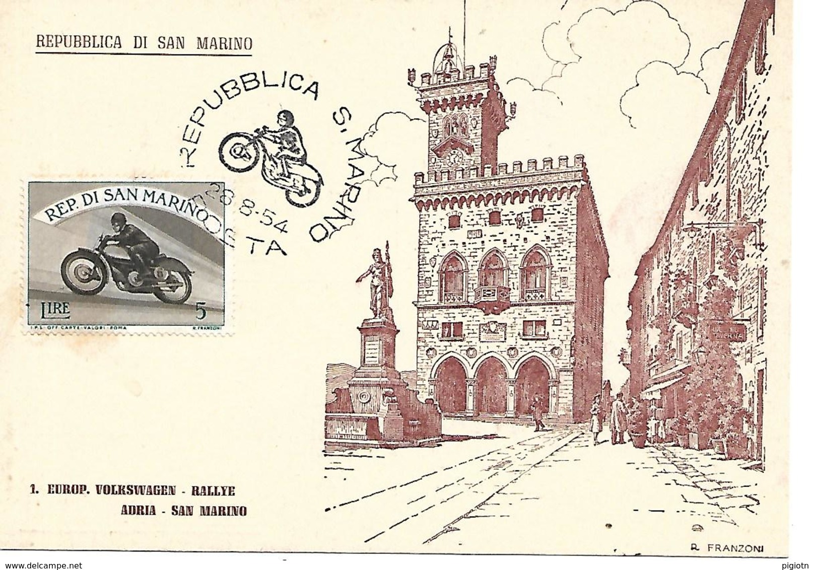 COR200 - ANNULLO SAN MARINO - MOTO MOTOCICLISMO - 28.8.1954 - Moto