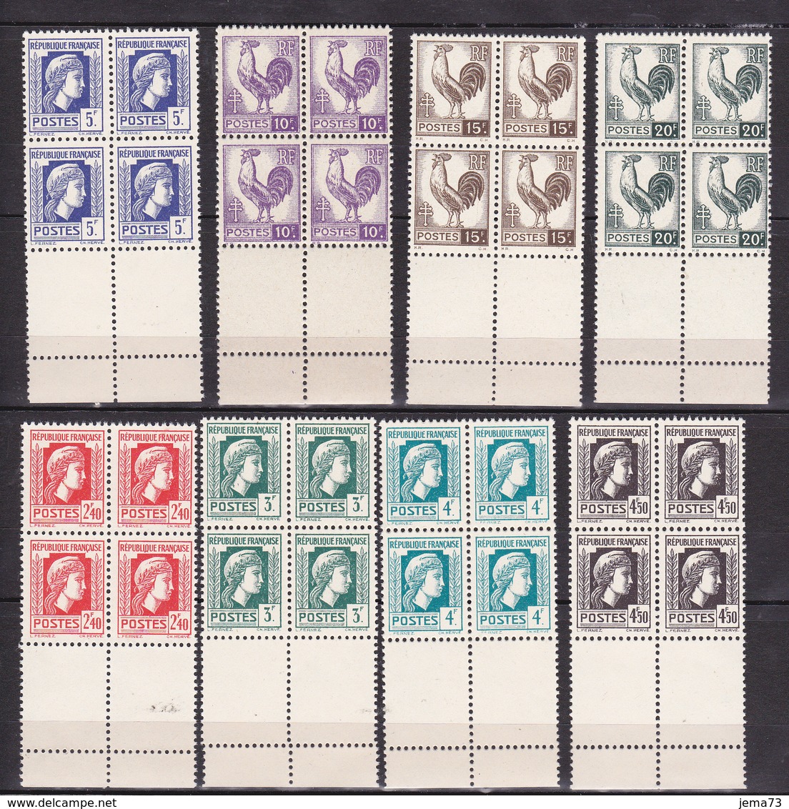 N° 630 à 648 Série Coq D'Alger. Coq Et Marianne: Série En Bloc De 4 Timbres Neuf Impeccable Voir Scan - 1944 Coq Et Marianne D'Alger