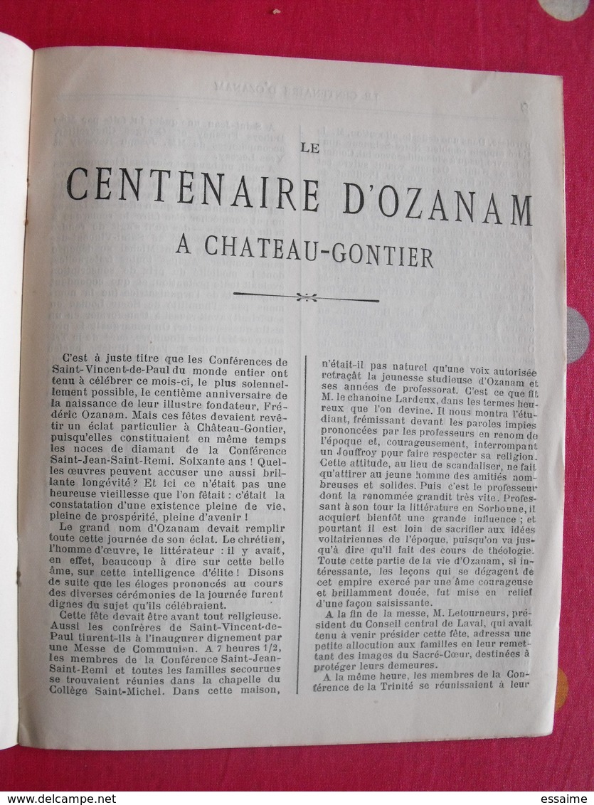 Le Centenaire D'Ozanam à Chateau-Gontier. Edit René Leclerc 1913. Mayenne Laval - Pays De Loire