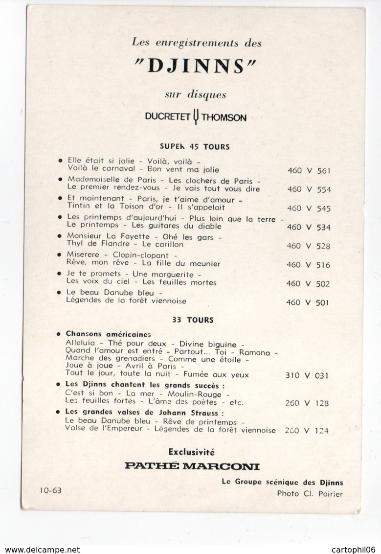 - Carte Publicitaire SPECTACLE - Les Enregistrements Des DJINNS Sur Disques DUCRETET & THOMSON - - Artistes