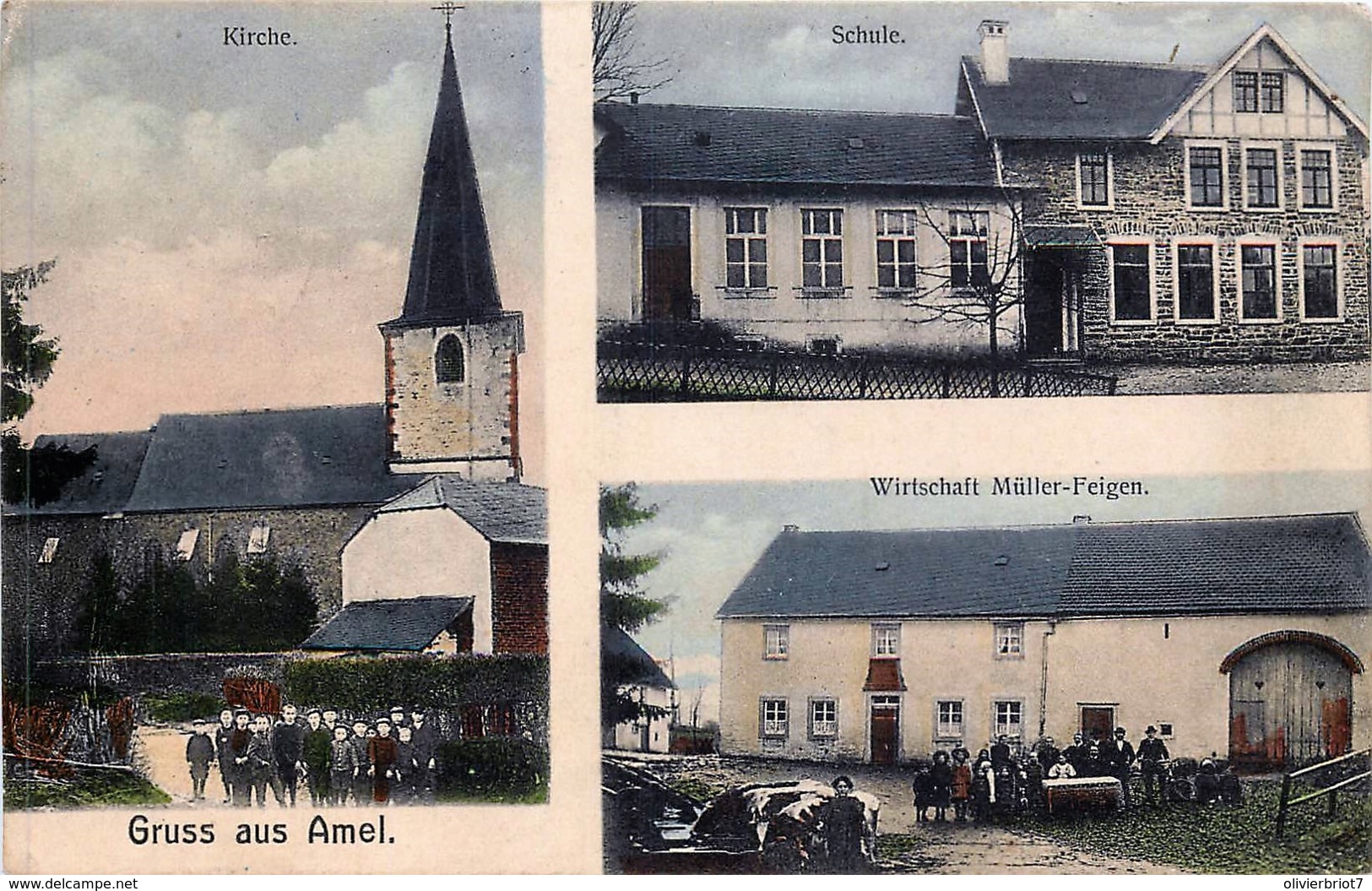 AmblÃ¨ve-Amel - Gruss Aus Amel - Wirtschaft MÃ¼ller-Feigen - Schule - Kirch - Feldpostkarte - 3526 - Amblève - Amel