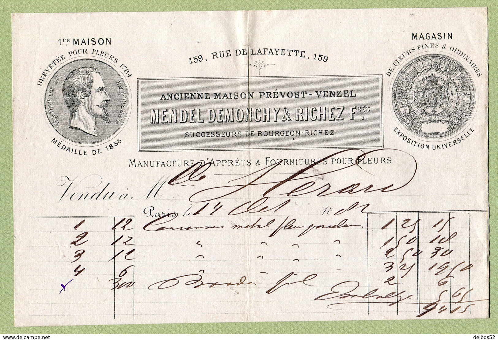 PARIS  (1881)  : " FLEURISTE - MENDEL DEMONCHY & RICHEZ Frères "  EMPIRE - 1800 – 1899