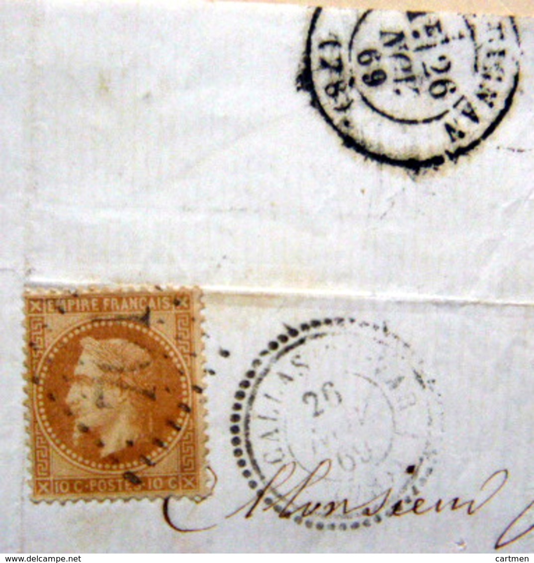 LOSANGE GROS CHIFFRE 701 SUR NAPOLEON ET CACHET ROND CALLAS 1869 SUR LETTRE BON ETAT 3 SCAN - 1849-1876: Classic Period