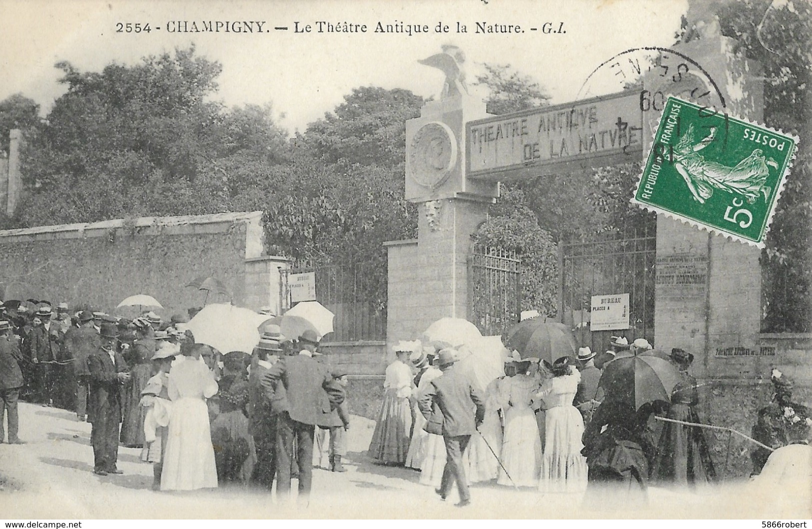 CARTE POSTALE ORIGINALE ANCIENNE CHAMPIGNY INAUGURATION THEATRE ANTIQUE DE ALBERT DARMONT 23 JUIN 1905 ANIMEE MARNE (51) - Champigny