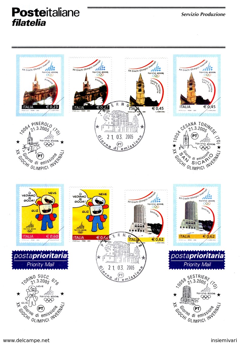 *Italia 2005 BOLLETTINO ILLUSTRATIVO 21/03/2005 OLIMPIADI INVERNALI "TORINO 2006".CON FRANCOBOLLO  ANNULLO FDC. - Altri & Non Classificati