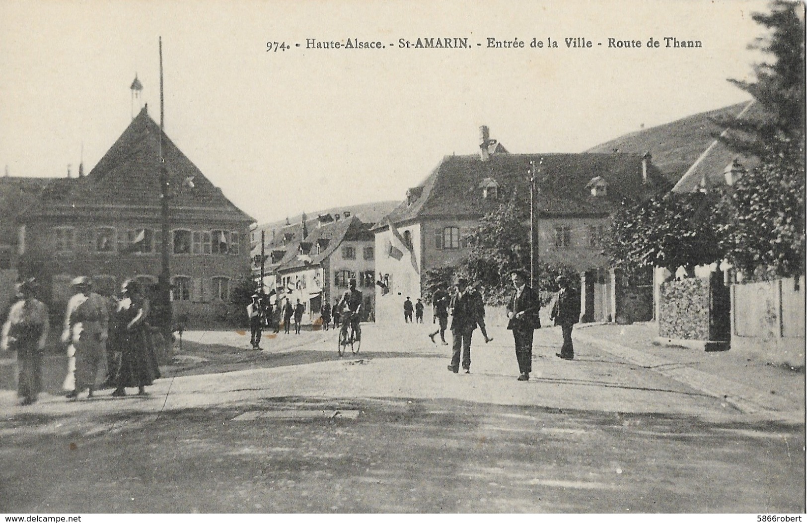 CARTE POSTALE ORIGINALE ANCIENNE : SAINT AMARIN ENTREE VILLE ROUTE DE THANN ANIMEE HAUT RHIN (68) - Saint Amarin