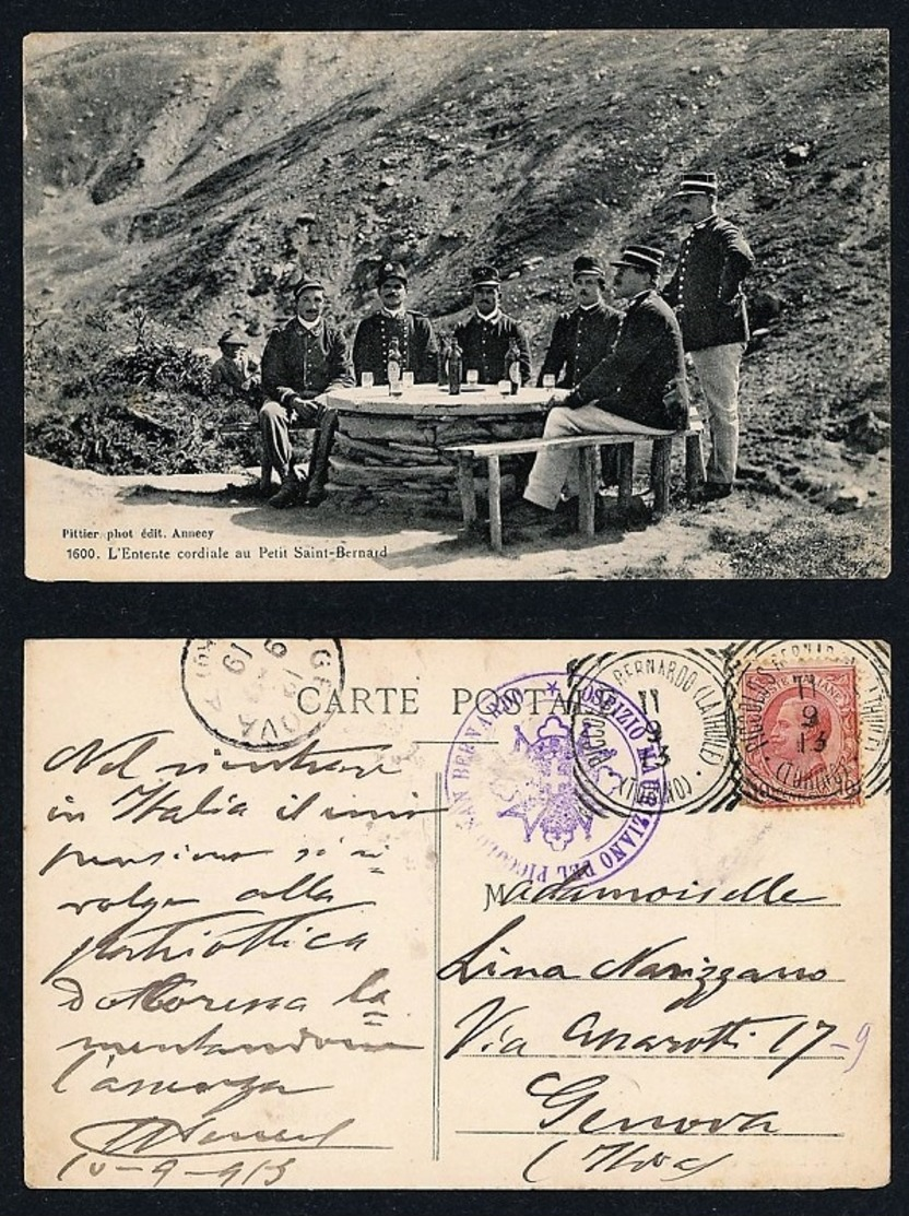 INTESA CORDIALE ITALO FRANCESE PICCOLO S.BERNARDO1913 VIAGGIATA  TIMBRI (7/49) - Humoristiques