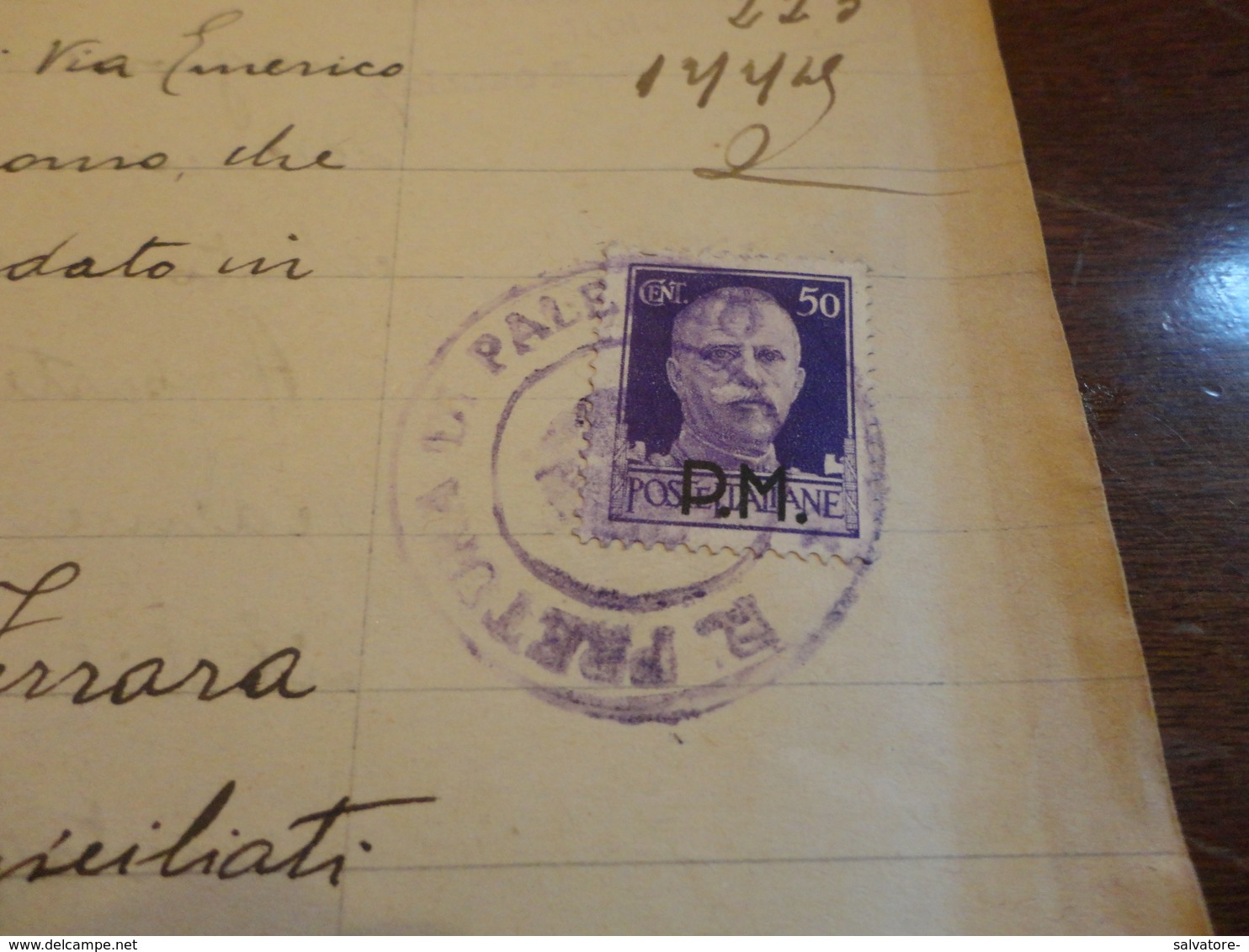 FRANCOBOLLO CENTESIMI 50 SOPRASTAMPATO POSTA MILITARE SU DOCUMENTO-1945 - Steuermarken