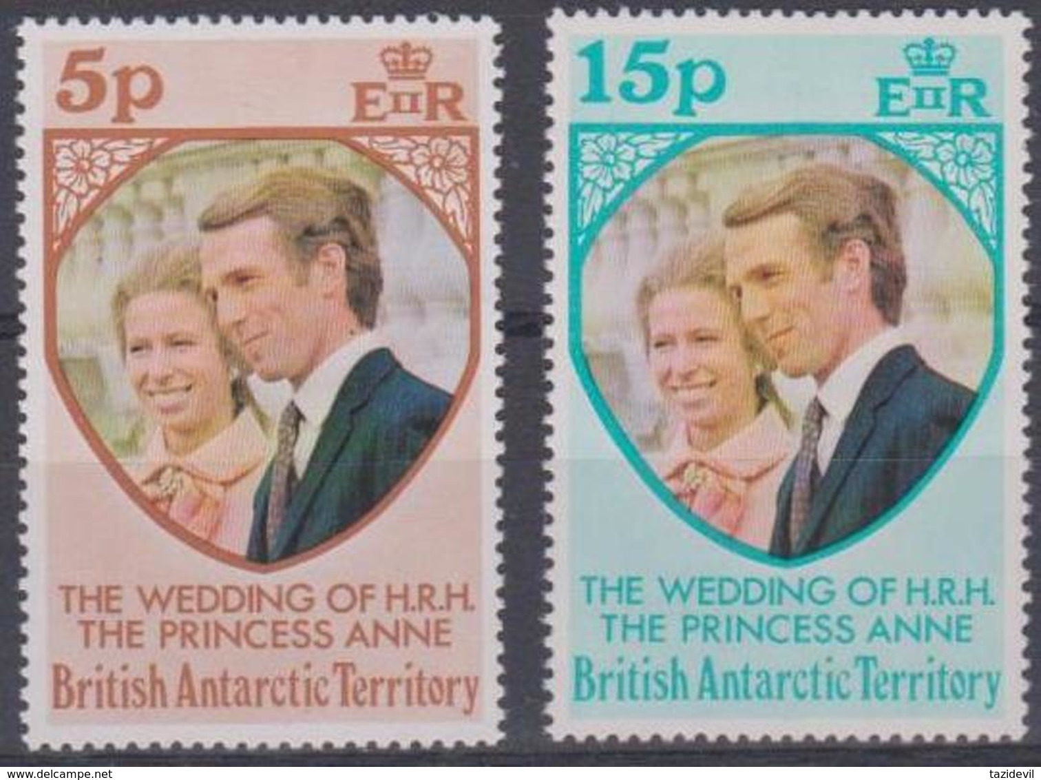 BRITISH ANTARCTIC TERRITORY - 1973 Anne's Wedding. Scott 60-61. MNH ** - Usati
