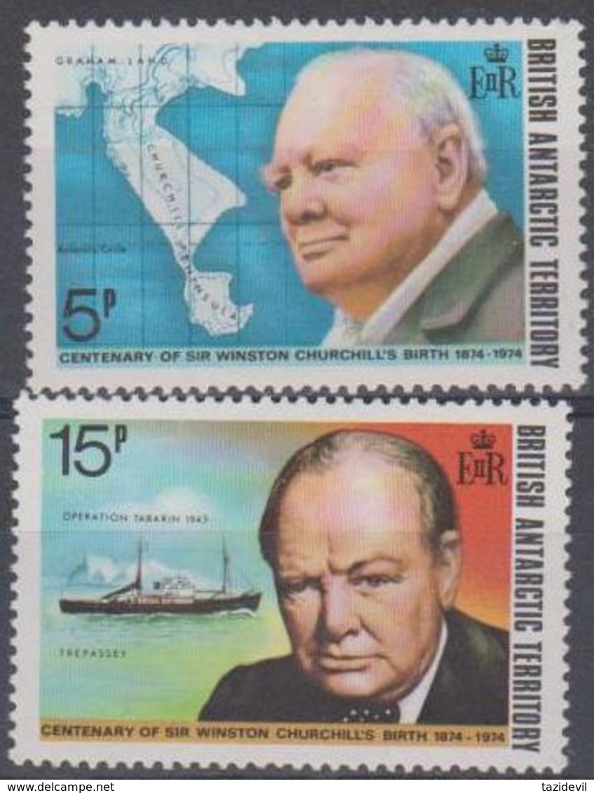 BRITISH ANTARCTIC TERRITORY - 1974 Sir Winston Churchill. Scott 62-63. MNH ** - Gebruikt