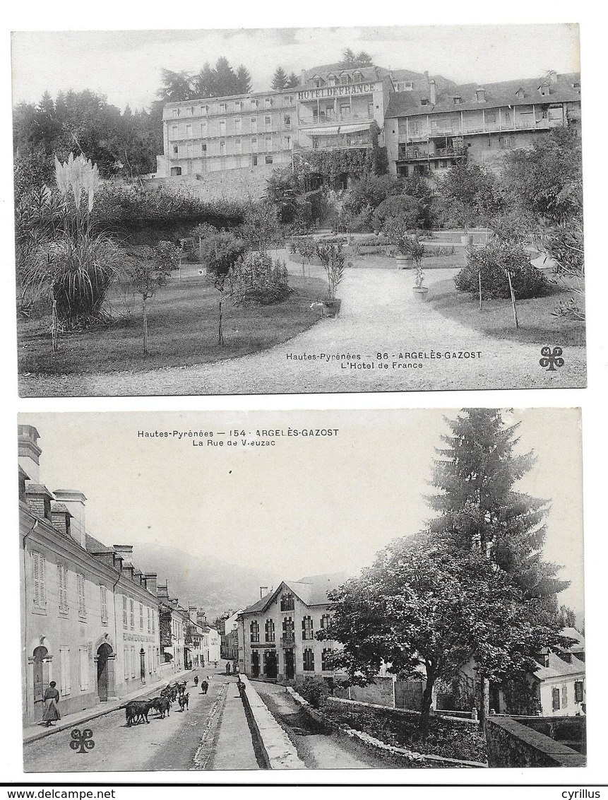 65 -2 CPA -  ARGELES-GAZOST - Hotel De France Et Rue De Vieuzac - Argeles Gazost