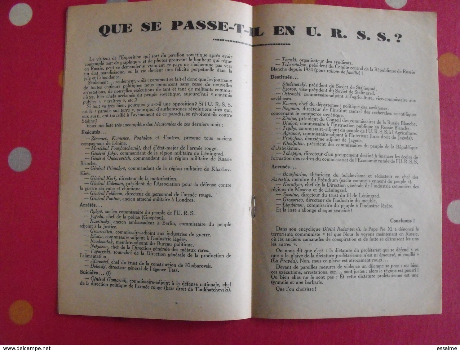 Bulletin Paroissial De Sainte-Madeleine De Segré. N° 55 Octobre 1937. Angers URSS épuration - Pays De Loire