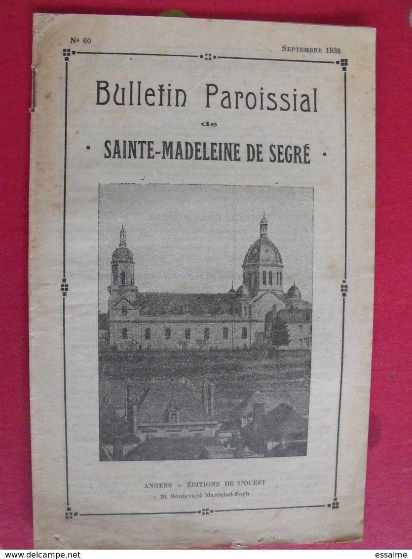 Bulletin Paroissial De Sainte-Madeleine De Segré. N° 60 Septembre 1938. Angers Persécutions Allemagne - Pays De Loire