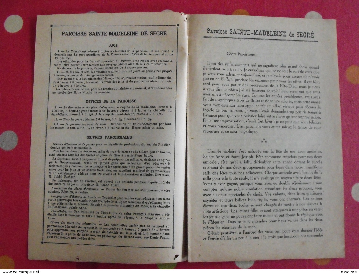 Bulletin Paroissial De Sainte-Madeleine De Segré. N° 60 Septembre 1938. Angers Persécutions Allemagne - Pays De Loire