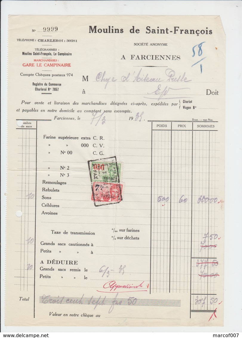 Farciennes - Moulins De Saint Francois 1939 - Agriculture