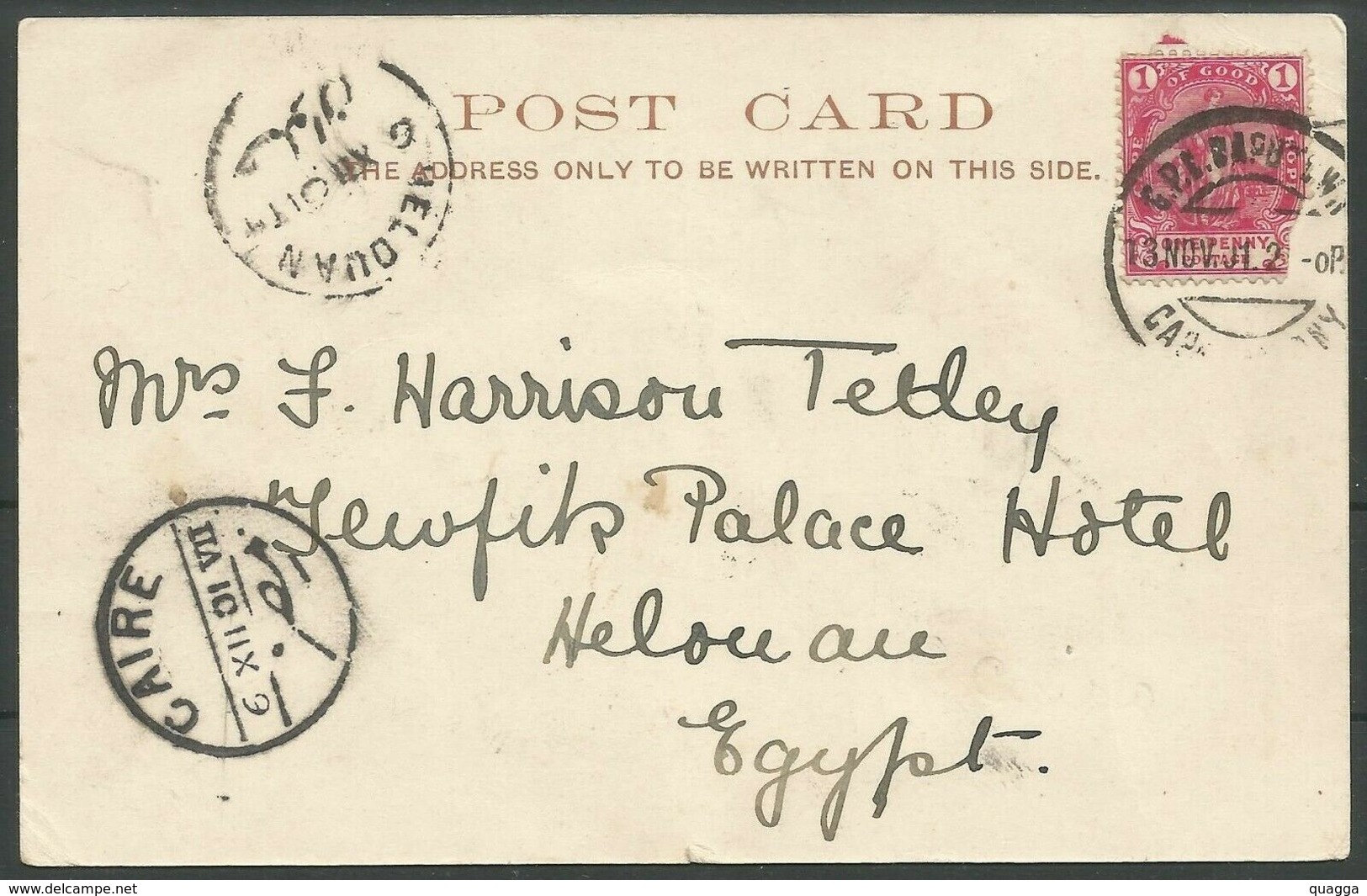 Egypt 1901. Postmarks Helouan And Cairo On PPC From Cape Of Good Hope. - 1866-1914 Khedivato Di Egitto