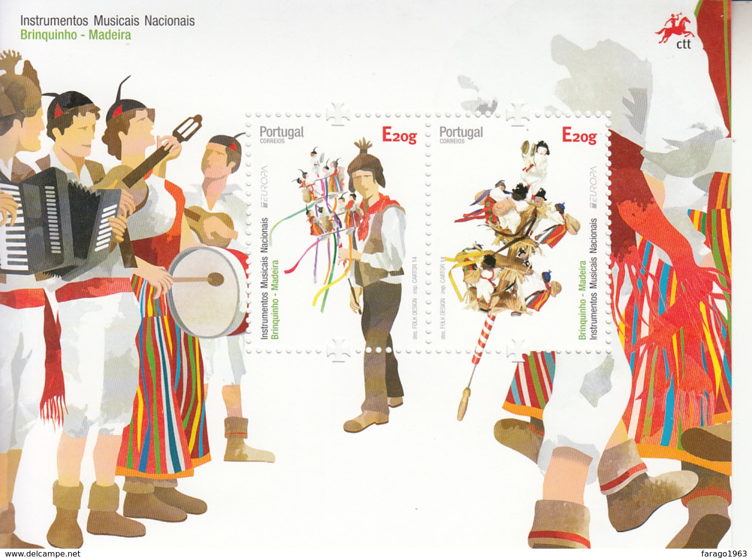 2014 Portugal Music Traditions Culture Costumes Europa Souvenir Sheet MNH - Musik