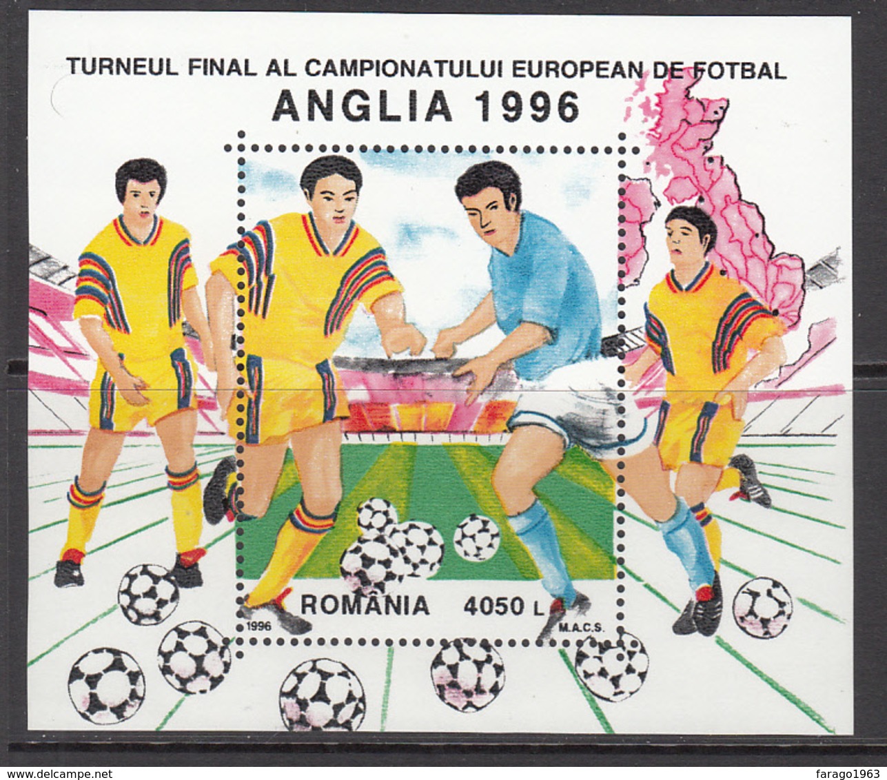 1996 Romania Euro 96 Football  Complete Set Of 1 Souvenir Sheet MNH - Europees Kampioenschap (UEFA)
