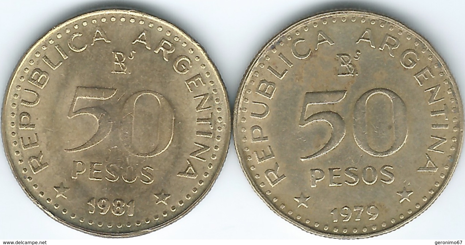 Argentina - 50 Pesos - 1979 (non Magnetic - KM83) & 1981 (magnetic - KM83a) - Argentine