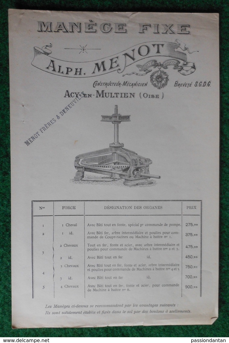 Fiche Technique Du Manège Fixe De La Maison A. Menot Et Deneuville Sise à Acy En Multien - Agriculture