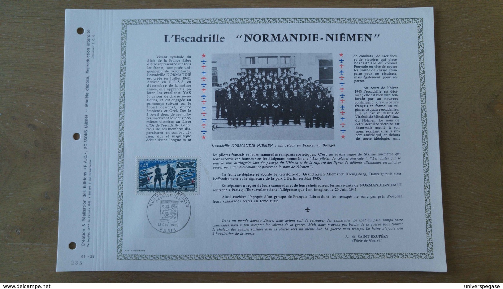 Edition Limitée 750 Ex -  N°1606 -  Escadrille Normandie-Niemen. - 1960-1969