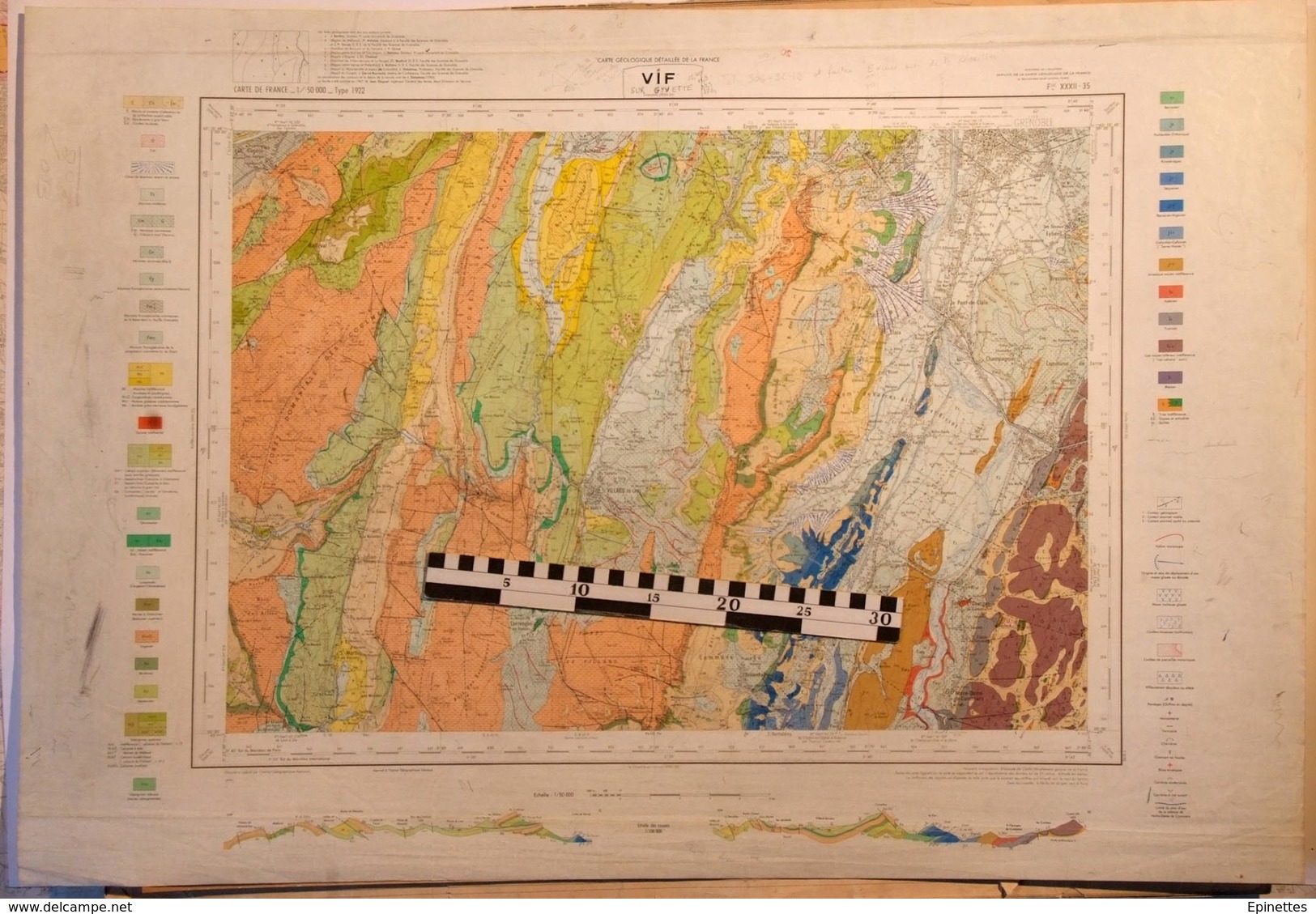 CARTE GEOLOGIQUE De La France, 1/50000e, VIF, Feuille XXXII-35 - épreuve D'impression, MAUVAIS ETAT - Carte Topografiche