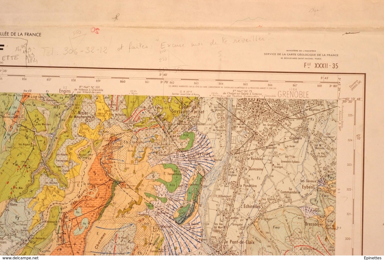 CARTE GEOLOGIQUE De La France, 1/50000e, VIF, Feuille XXXII-35 - épreuve D'impression, MAUVAIS ETAT - Carte Topografiche