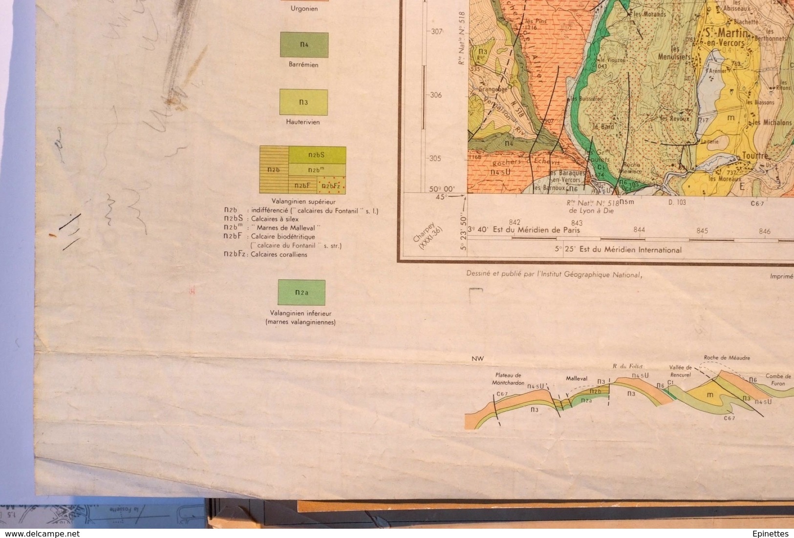 CARTE GEOLOGIQUE de la France, 1/50000e, VIF, Feuille XXXII-35 - épreuve d'impression, MAUVAIS ETAT