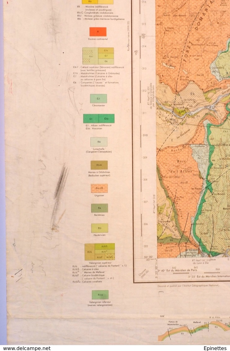 CARTE GEOLOGIQUE de la France, 1/50000e, VIF, Feuille XXXII-35 - épreuve d'impression, MAUVAIS ETAT