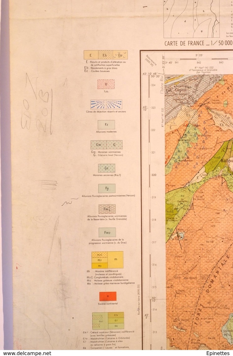 CARTE GEOLOGIQUE de la France, 1/50000e, VIF, Feuille XXXII-35 - épreuve d'impression, MAUVAIS ETAT