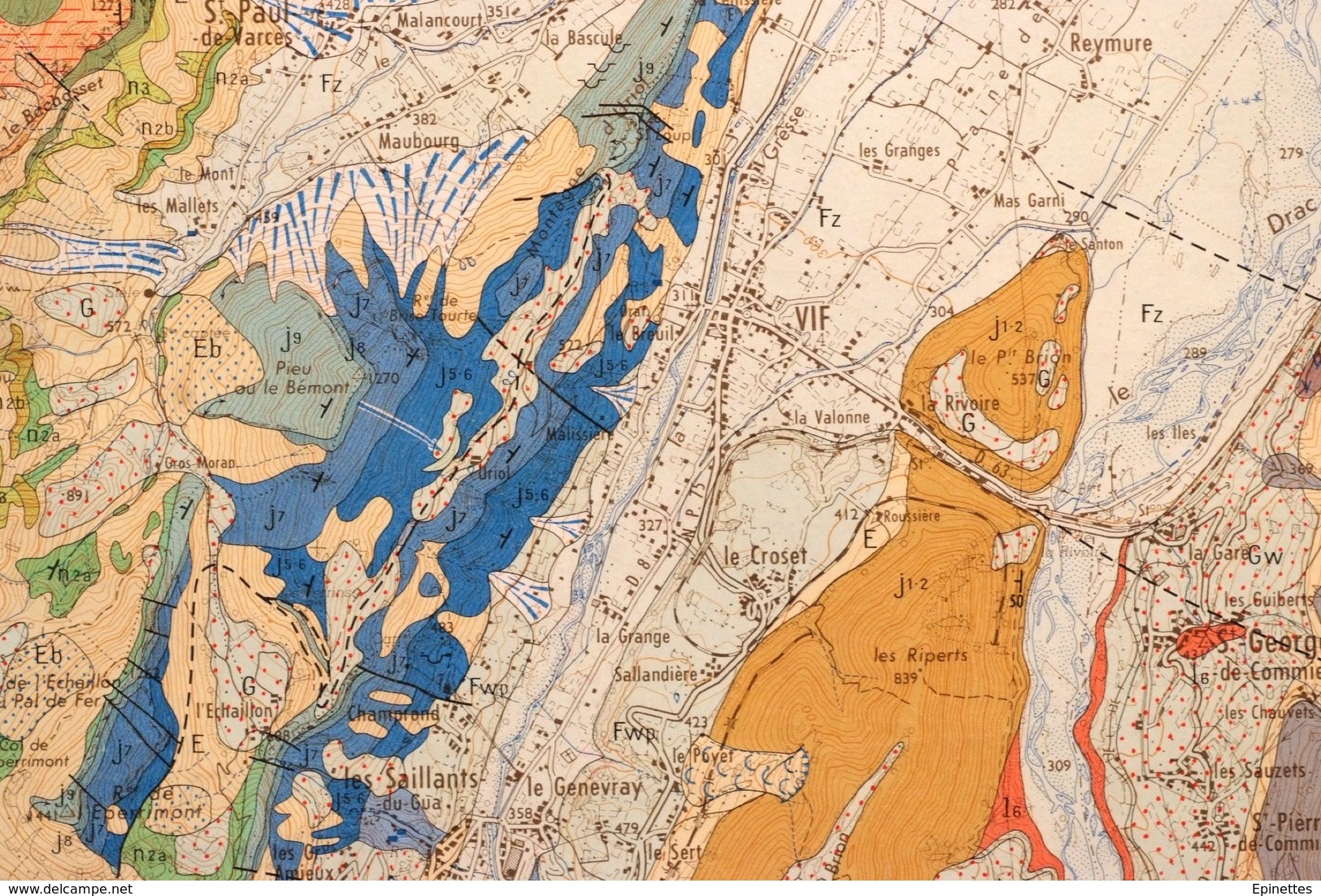 CARTE GEOLOGIQUE de la France, 1/50000e, VIF, Feuille XXXII-35 - épreuve d'impression, MAUVAIS ETAT