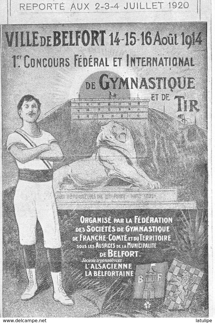 Belfort  90   Ier Concours Federal International Gymnastique Et Tir 14-15-16Aout 1914-Reporté Au 2-3-4Juillet 1920 - Belfort - Ville