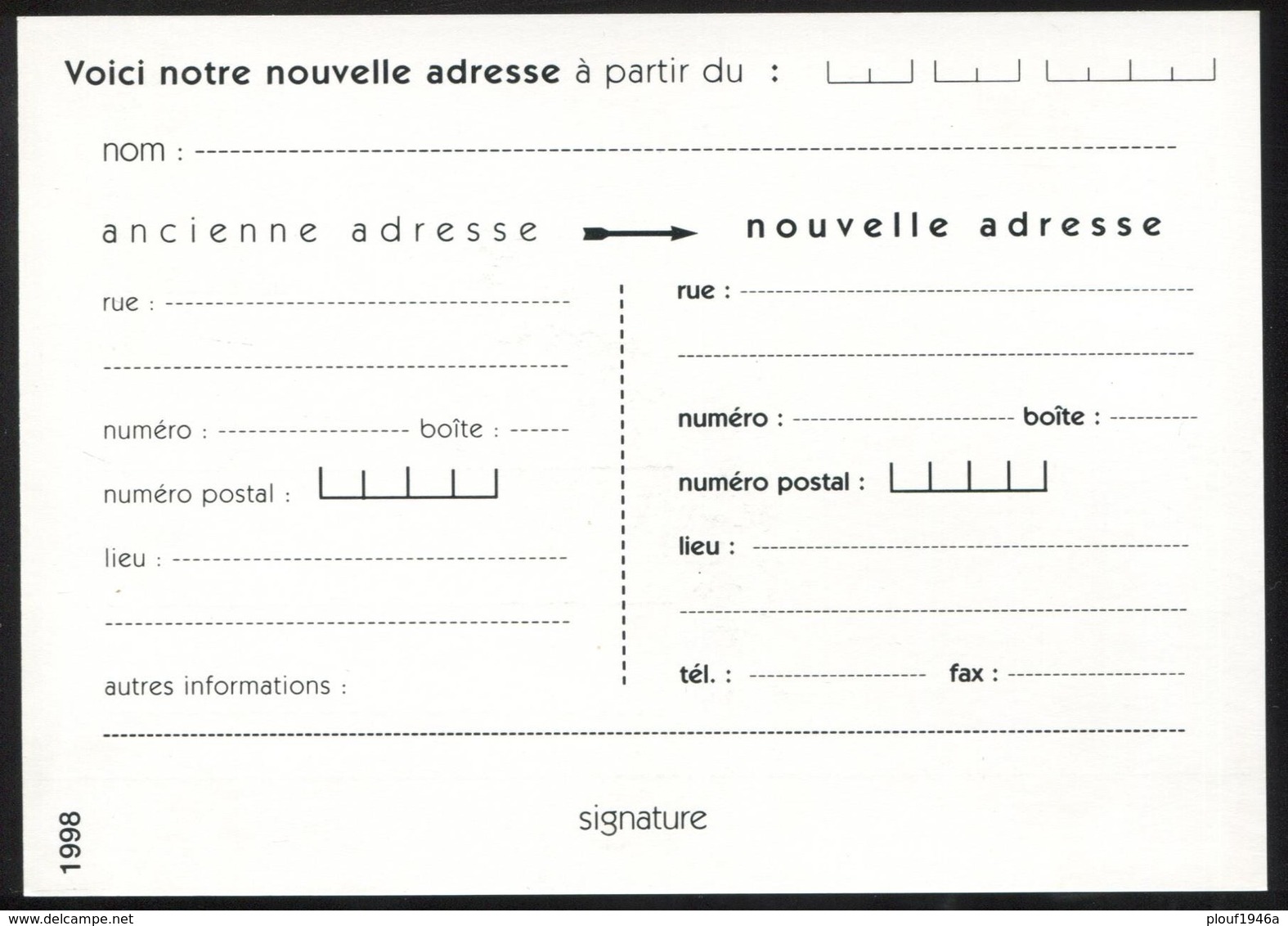 1998 "Bpost" FR - Avis Changement Adresse