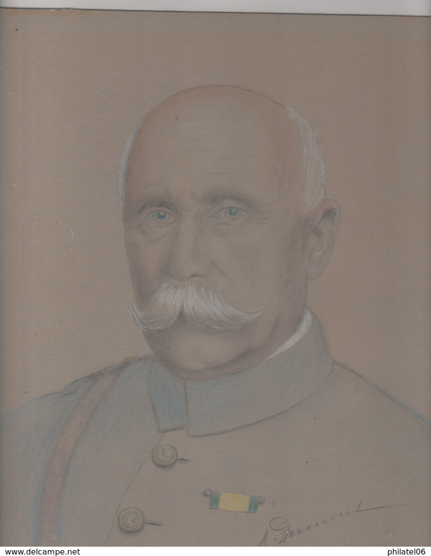 PORTRAIT OFFICIEL DU MARECHAL PETAIN ET DESSIN AU CRAYON CADEAU D'UN MILICIEN - Historische Dokumente