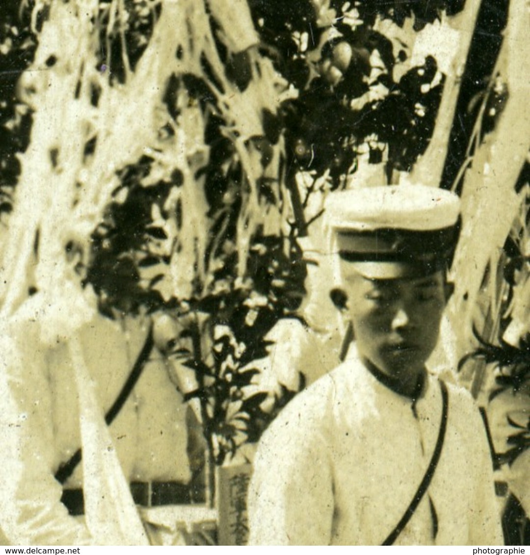 Japon Tokyo Funérailles Des Victimes De L'Hitachi Maru Ancienne Photo Stereo White 1900 - Fotos Estereoscópicas