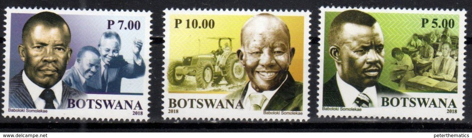 BOTSWANA, 2018, MNH, PRESIDENT MASIRE, TRACTORS, EDUCATIONS, NELOSN MANDELA,3v - Other & Unclassified