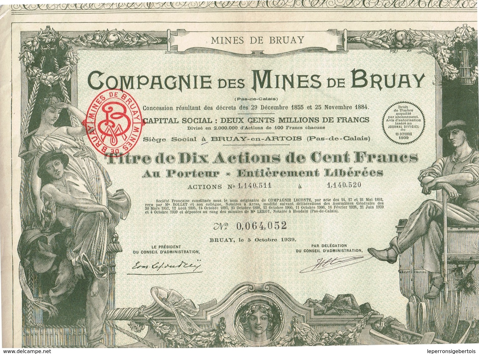 Titre Ancien - Compagnie Des Mines De Bruay - Titre De 1939 - Déco -N° 0.064.052 - Mijnen