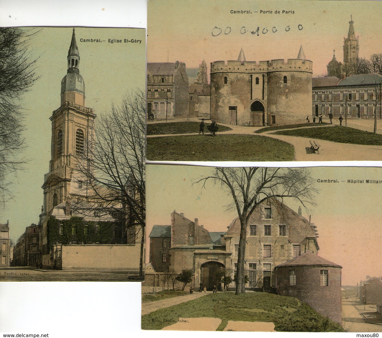 Lot De 3 CPA - CAMBRAI - Porte De Paris- Hôpital Militaire- Eglise St-Géry - - Cambrai